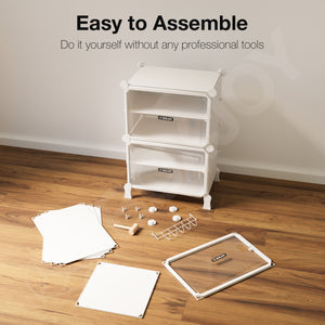 BOXJOY Hard Plastic 6 Shelf White Shoe Rack with Transparent Door