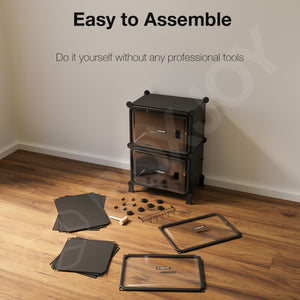 BOXJOY Hard Plastic 8 Shelf Vertical Black Shoe Rack with Transparent Door