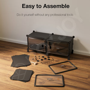 BOXJOY Hard Plastic 8 Shelf Black Shoe Rack with Transparent Door