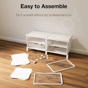 BOXJOY Hard Plastic 8 Shelf White Shoe Rack with Transparent Door