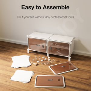 BOXJOY Hard Plastic 8 Shelf White Shoe Rack with Brown Door