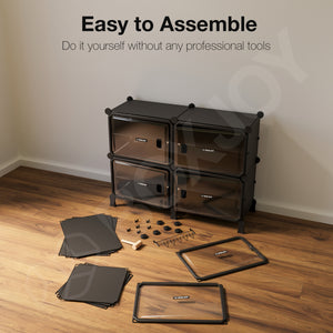 BOXJOY Hard Plastic 12 Shelf Black Shoe Rack with Transparent Door