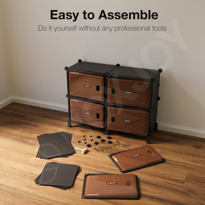 BOXJOY Hard Plastic 12 Shelf Black Shoe Rack with Brown Door