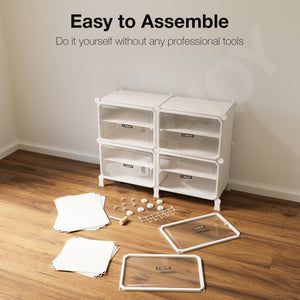 BOXJOY Hard Plastic 12 Shelf White Shoe Rack with Transparent Door