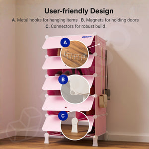 BOXJOY Plastic 5 Shelf Pink Shoe Rack - Pink Door Pack of 1