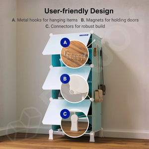BOXJOY Plastic 5 Shelf Blue Shoe Rack - Blue Door Pack of 1