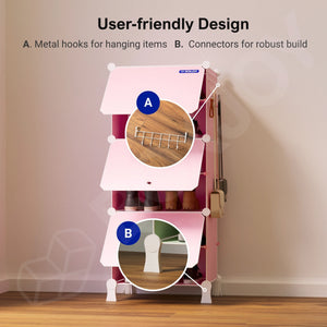 BOXJOY Plastic 6 Shelf Pink Shoe Rack - Pink Door Pack of 1