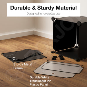 BOXJOY Plastic 2 Shelf Black Storage Rack with Translucent Doors