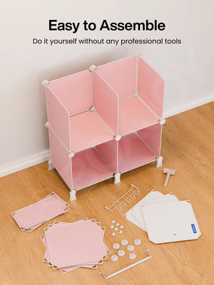 Easy to assemble 7 shelfs shown partially constructed without professional tools alongside unboxed panels.