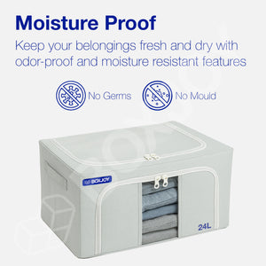 BOXJOY Pack of 2 24L Polyester Foldable with Front Transparent window Light Grey Clothes Box