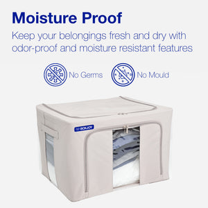 BOXJOY Pack of 2 66L Polyester Cotton Foldable with Front & Side Transparent window Light Grey Clothes Box