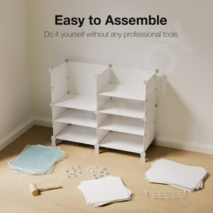 BOXJOY Plastic 12 Shelf White Cloth Rack with Translucent Doors