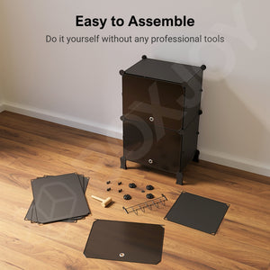 BOXJOY Plastic 6 Shelf Black Shoe Rack with Translucent Doors