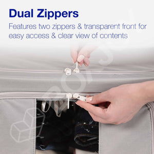 BOXJOY Pack of 2 66L Polyester Foldable with Front Transparent window Light Grey Clothes Box