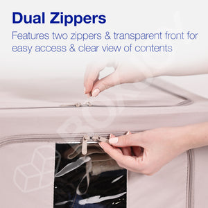 BOXJOY Pack of 2 66L Polyester Cotton Foldable with Front & Side Transparent window Light Grey Clothes Box