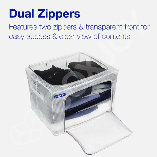 BOXJOY Pack of 2 66L PVC Nylon Mesh Foldable White Transparent Clothes Box