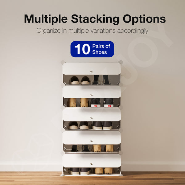 BOXJOY Plastic 5 Shelf Black Translucent Shoe Rack