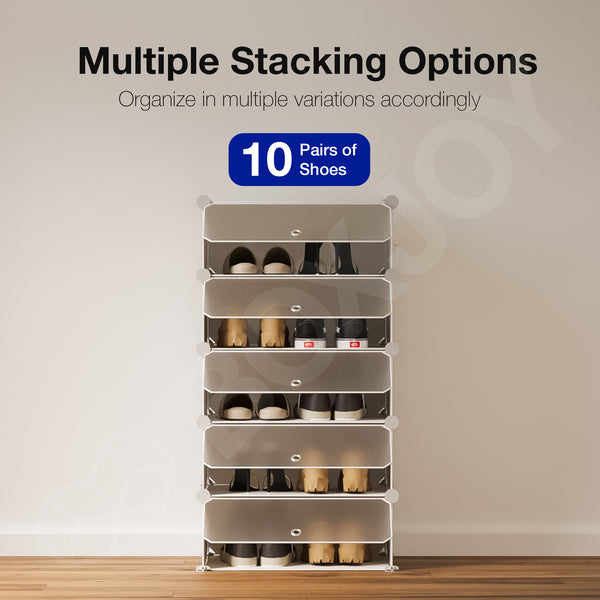 BOXJOY Plastic 5 Shelf Black Translucent Shoe Rack