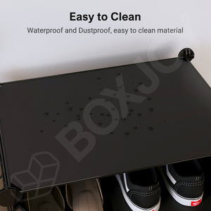 BOXJOY Plastic 6 Shelf Black Shoe Rack with Translucent Doors