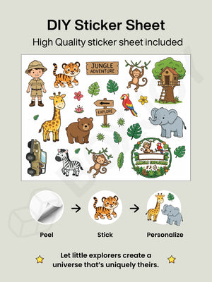 High-quality DIY jungle sticker sheet included with the BOXJOY Plastic 6 Shelf Green Kids Wardrobe.
