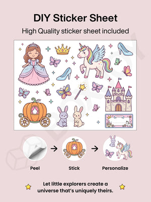 High-quality DIY princess sticker sheet included with the BOXJOY Plastic 12 Shelf Pink Kids Wardrobe.