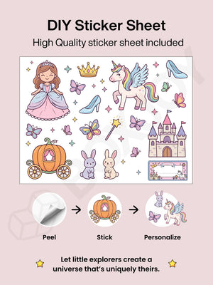 DIY fairy tale sticker sheet to peel, stick, and personalize the doors of the 7 modular shelfs