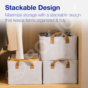 BOXJOY Polyester Cotton Foldable Light Grey Clothes Basket - with Steel Frame