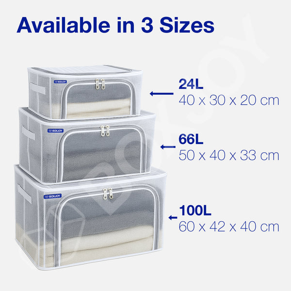 BOXJOY Pack of 2 24L PVC Nylon Mesh Foldable White Transparent Clothes Box