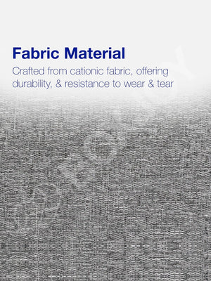 Close-up of the grey cationic fabric material offering durability and resistance to wear and tear.