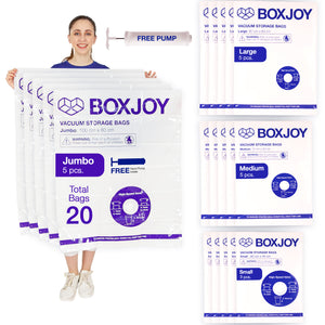 BOXJOY Pack of 20 PA+PE Reusable Ziplock Transparent Vacuum Storage Bag