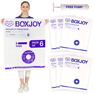BOXJOY Pack of 6 Jumbo PA+PE Reusable Ziplock Transparent Vacuum Storage Bag