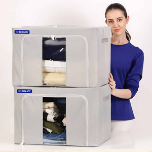 BOXJOY Pack of 2 100L Polyester Foldable with Front Transparent window Light Grey Clothes Box