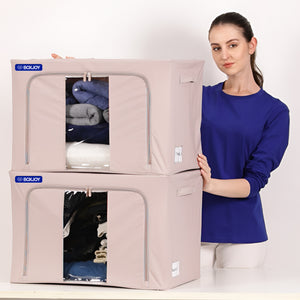 BOXJOY Pack of 2 100L Polyester Cotton Foldable with Front & Side Transparent window Light Grey Clothes Box