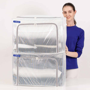 BOXJOY Pack of 2 100L PVC Nylon Mesh Foldable White Transparent Clothes Box