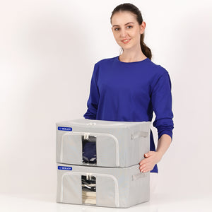 BOXJOY Pack of 2 24L Polyester Foldable with Front Transparent window Light Grey Clothes Box