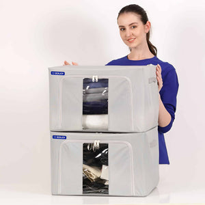BOXJOY Pack of 2 66L Polyester Foldable with Front Transparent window Light Grey Clothes Box