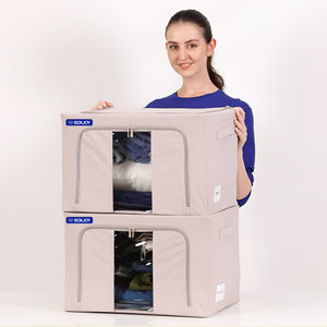 BOXJOY Pack of 2 66L Polyester Cotton Foldable with Front & Side Transparent window Light Grey Clothes Box