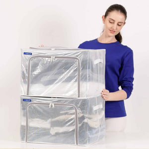 BOXJOY Pack of 2 66L PVC Nylon Mesh Foldable White Transparent Clothes Box