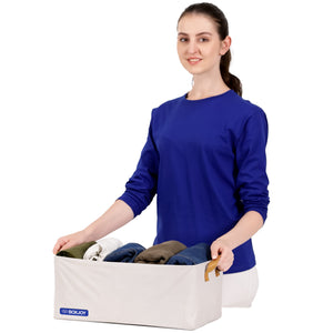 BOXJOY Polyester Cotton Foldable Light Grey Clothes Basket - with Steel Frame