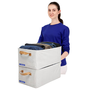 BOXJOY Polyester Cotton Foldable Light Grey Clothes Basket - with Steel Frame