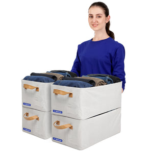 BOXJOY Polyester Cotton Foldable Light Grey Clothes Basket - with Steel Frame