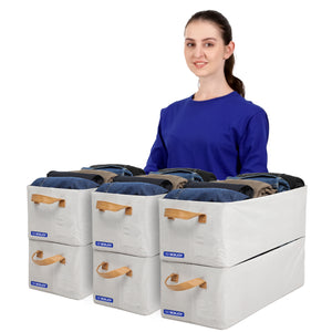 BOXJOY Polyester Cotton Foldable Light Grey Clothes Basket - with Steel Frame