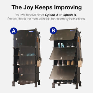 BOXJOY Plastic 6 Shelf Black Shoe Rack with Translucent Doors