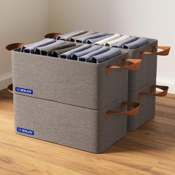BOXJOY Oxford Fabric Foldable Grey Clothes Basket - with Steel Frame