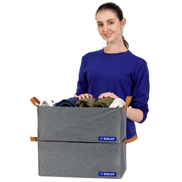BOXJOY Oxford Fabric Foldable Grey Clothes Basket - with Steel Frame