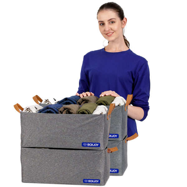 BOXJOY Oxford Fabric Foldable Grey Clothes Basket - with Steel Frame