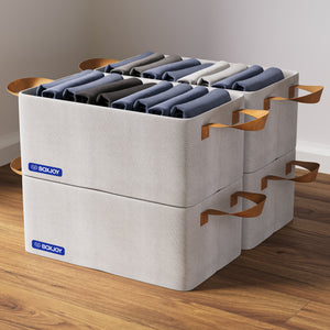 BOXJOY Polyester Cotton Foldable Light Grey Clothes Basket - with Steel Frame