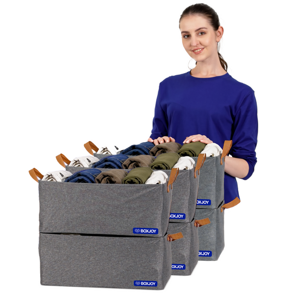 BOXJOY Oxford Fabric Foldable Grey Clothes Basket - with Steel Frame