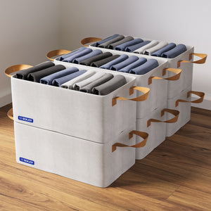 BOXJOY Polyester Cotton Foldable Light Grey Clothes Basket - with Steel Frame